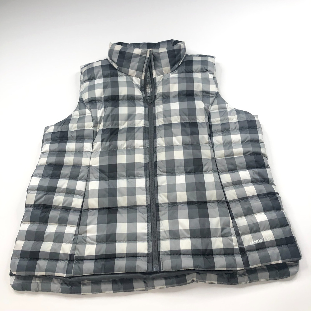 Lands End PM Petite Medium Womens Quilted Full Zip Vest Gray